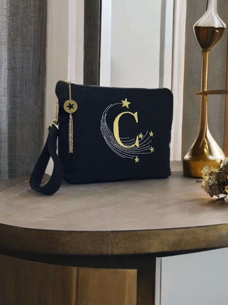 Stardust Yıldızlı Harf Nakışlı Clutch Çanta