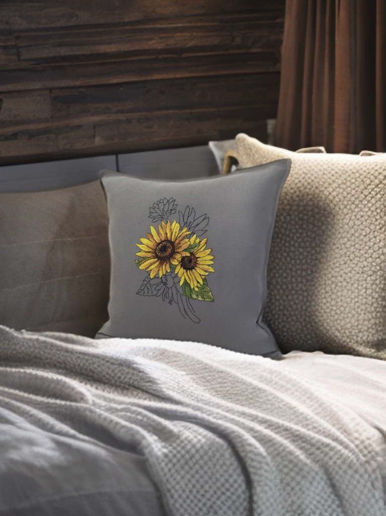 Glorious Sunflowers Kanaviçe Kırlent Kılıfı