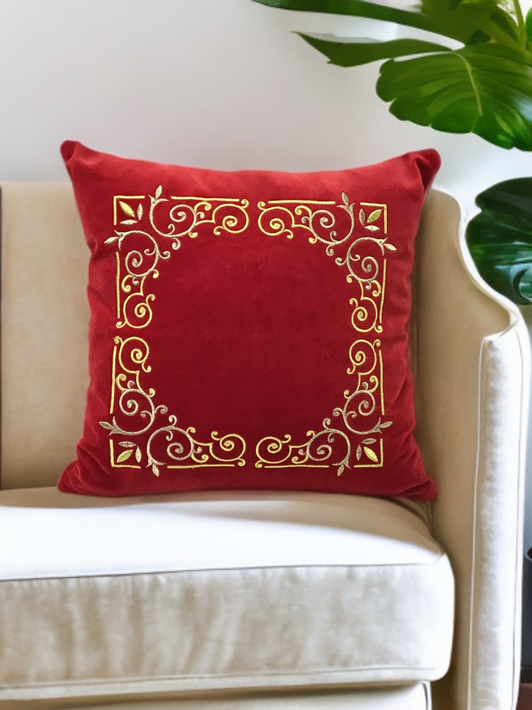 Gold Medallion Sim Nakışlı Koton Kadife Yastık Kılıfı