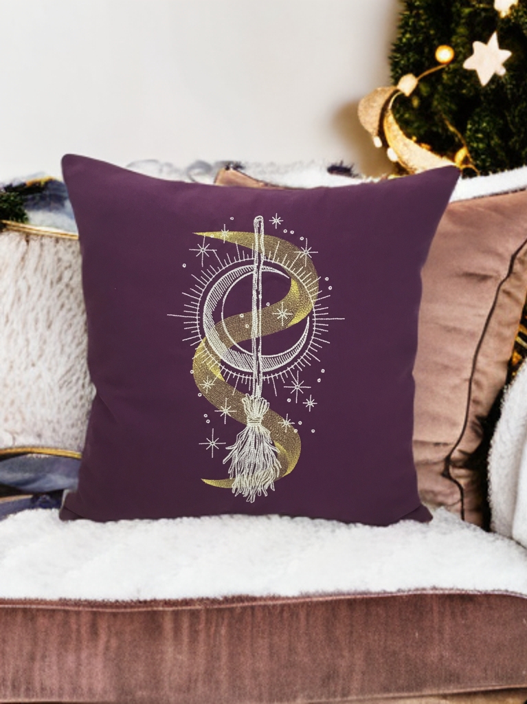 Magic Witch Broom Fosforlu Cadı Süpürgesi Nakışlı Kırlent Kılıfı