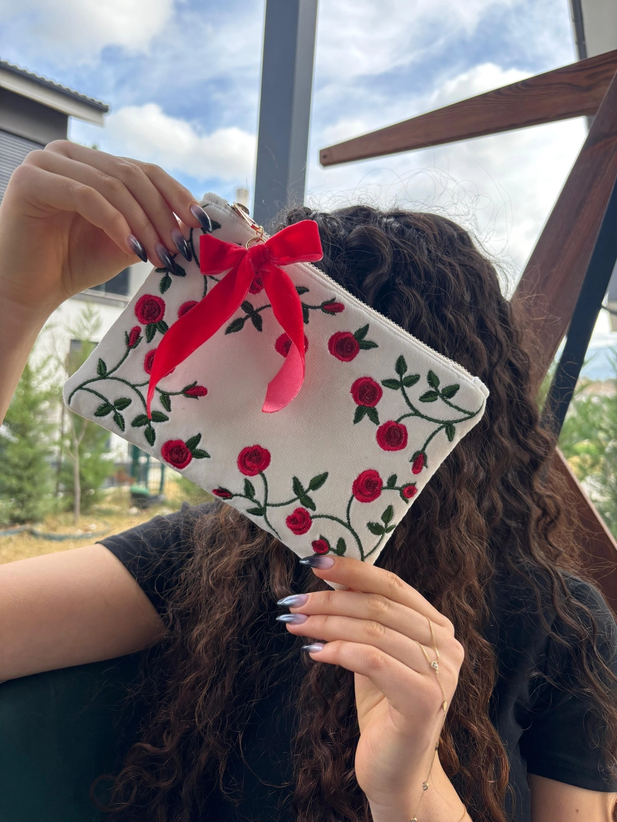 Jardim De Rosas Kadife Clutch / Makyaj Çantası