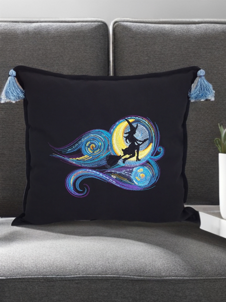 Starrynight Witch Yıldızlı Gecenin Cadısı Kırlent Kılıfı