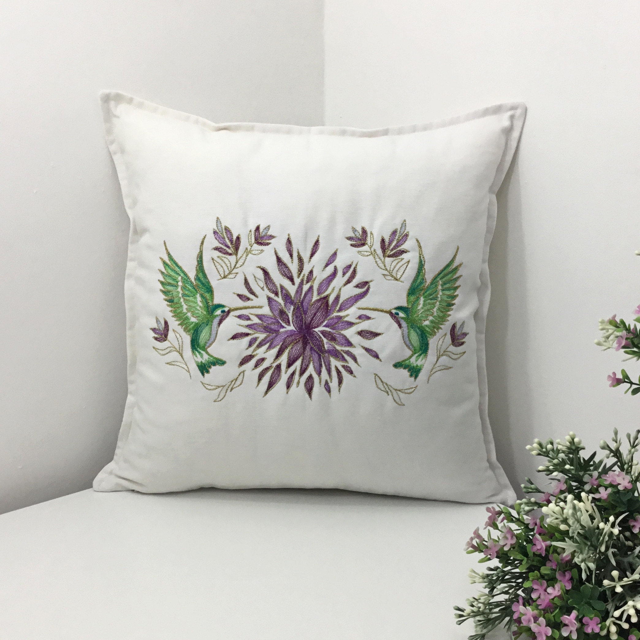 Elegant Birds&blooms Arıkuşları Ve Çiçekler Kırlent Kılıfı