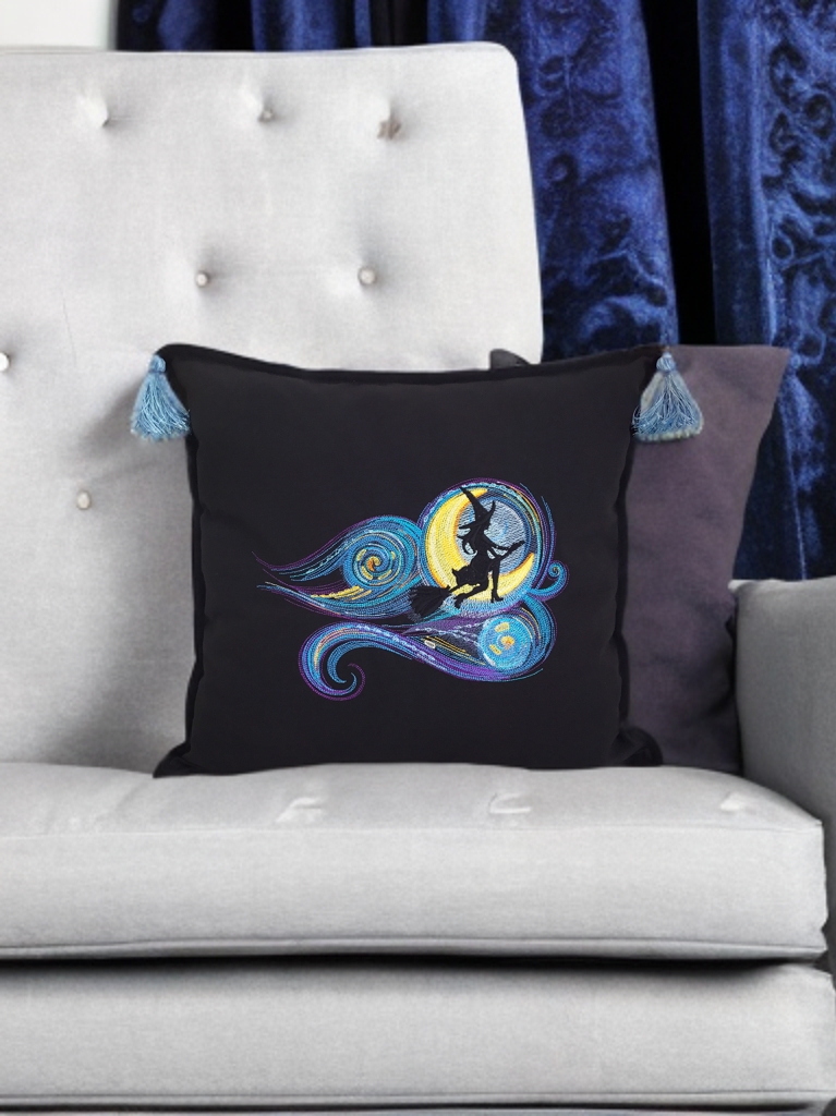 Starrynight Witch Yıldızlı Gecenin Cadısı Kırlent Kılıfı