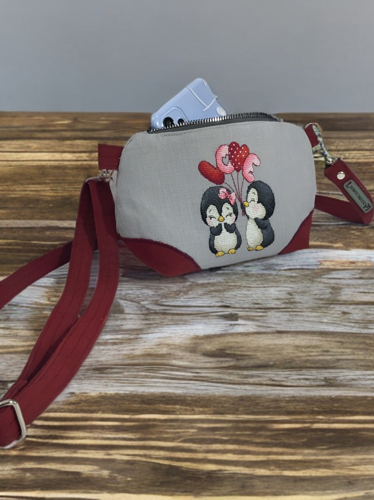 Penguins in Love Kanaviçe Nakışlı Çanta