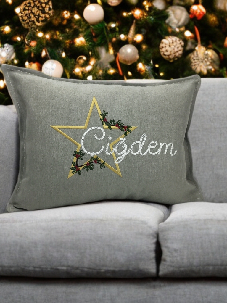 Star of The New Year - İsim Nakışlı Bolster Kırlent Kılıfı
