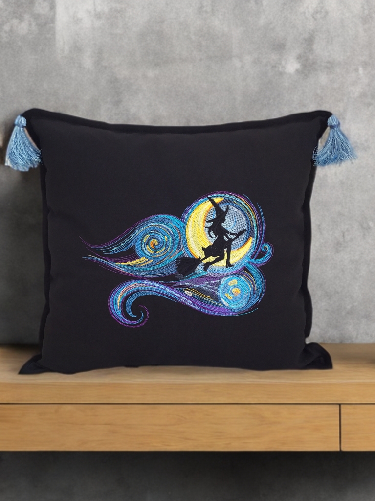 Starrynight Witch Yıldızlı Gecenin Cadısı Kırlent Kılıfı