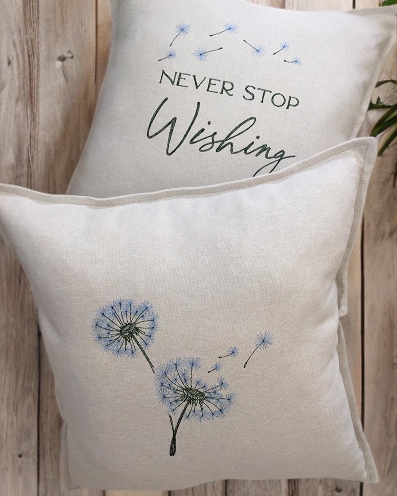 Never Stop Wishing Dandelion Nakışlı Kırlent Kılıfı