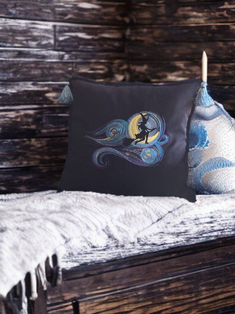 Starrynight Witch Yıldızlı Gecenin Cadısı Kırlent Kılıfı